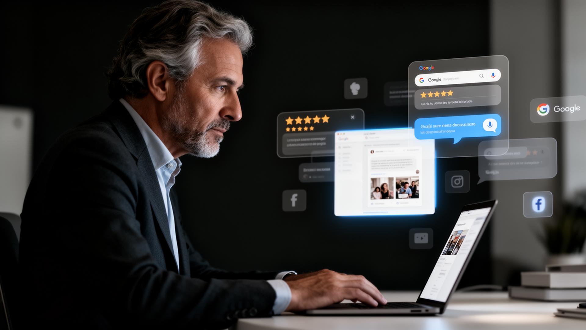 Imprenditore che osserva ciò che il cliente vede online